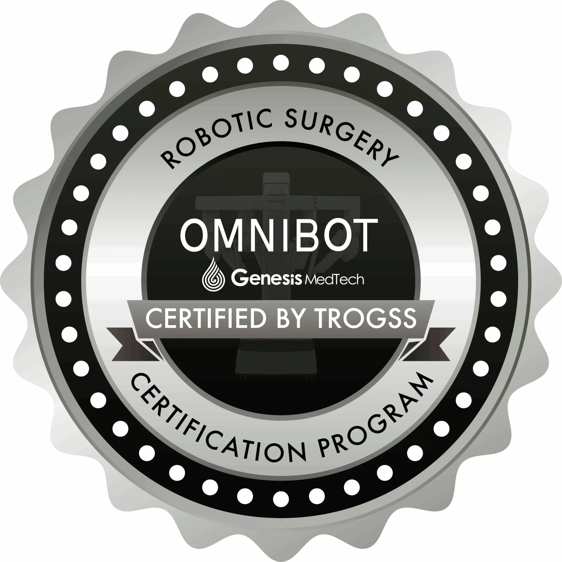OMNIBOT Robotic Surgery Certification Program seal, certified by TROGSS